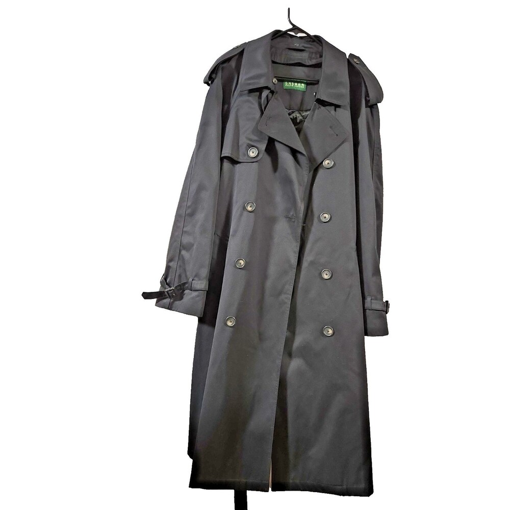 Lauren Ralph Lauren Men Double Breasted Blk Trench Coat Removable Zip Liner 42L